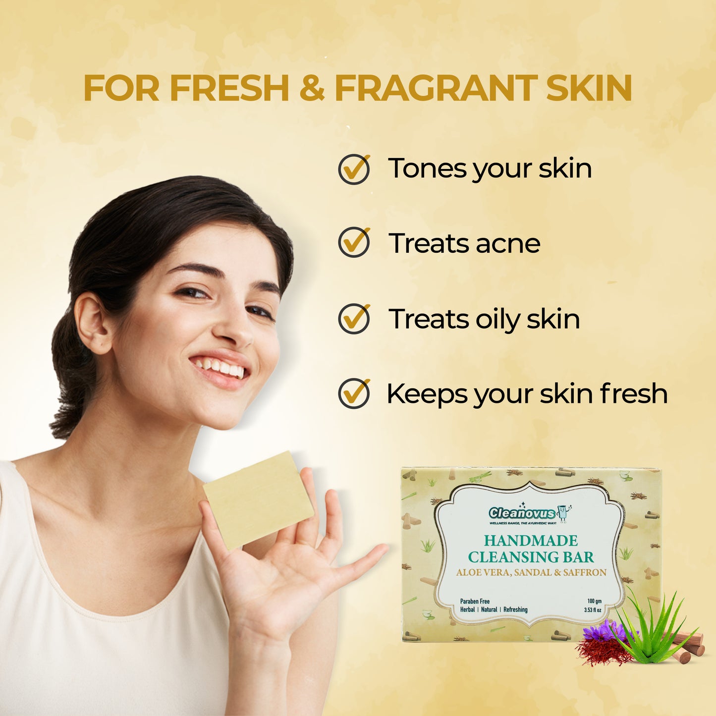 Soap Pack of 3 - Aloe vera, Sandal & Saffron Ayurvedic